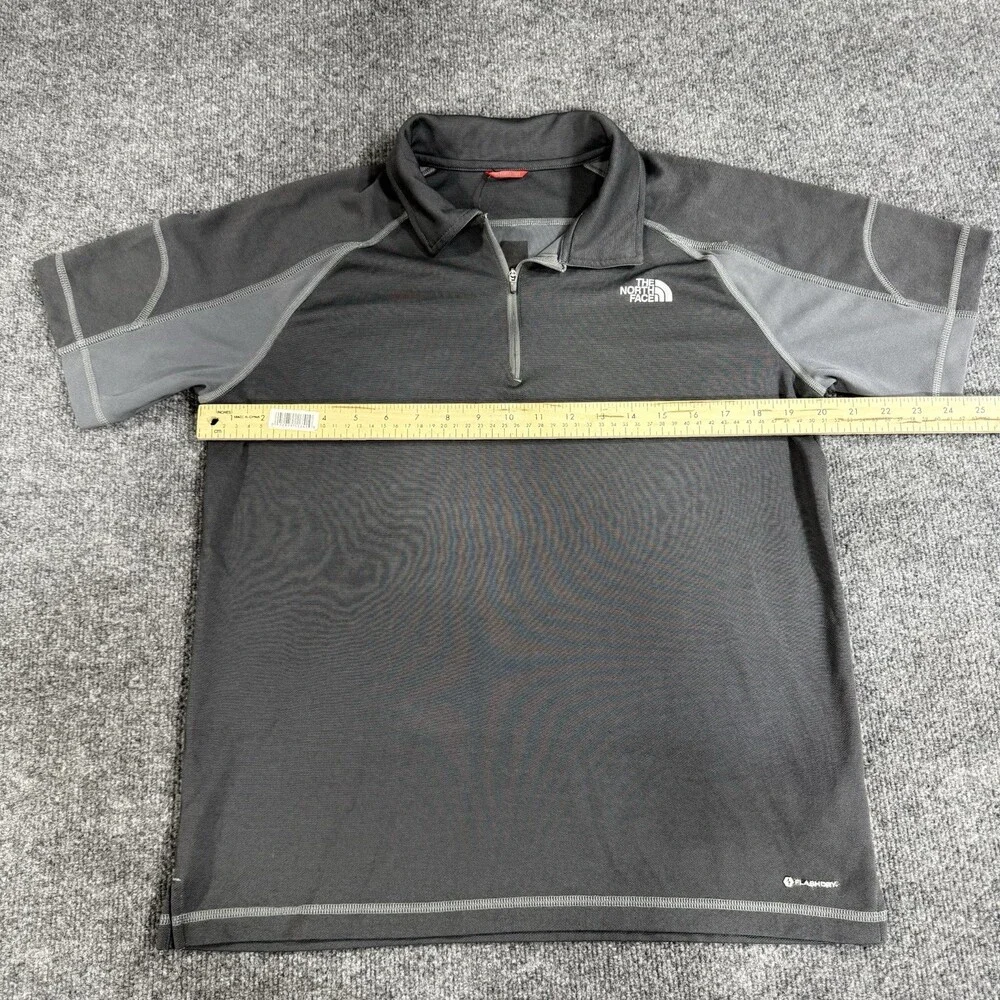 The North Face FlashDry Polo Shirt Mens Large Gray Black 1/4 Zip Performance